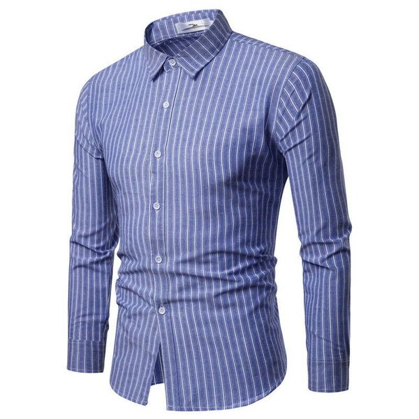 

2019 New casual autumnLuxury long sleeve Men Fashio Vertical Striped Slim Fit Long Sleeve Casual Button Down Dress Shirts M-3XL