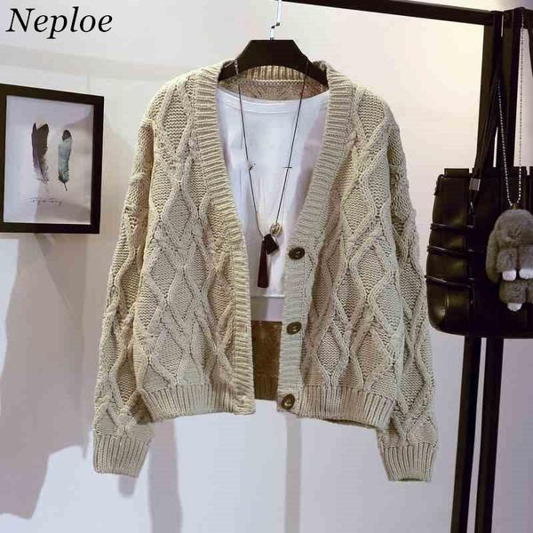 

neploe geometic sweater cardigan winter clothes women knitted coat long sleeve v-neck causal knitwear female jumper 36044, White