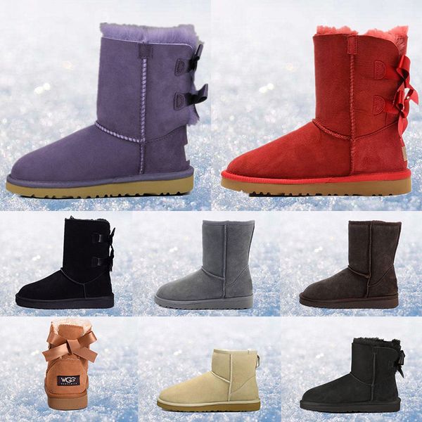 

womens australia boots short mini knee tall winter snow shoes designer bailey bow ankle bowtie black grey chestnut red size 36-41
