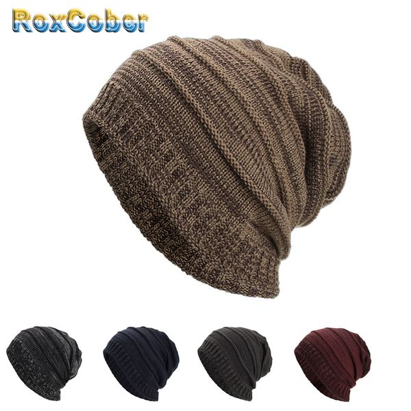 

1pcs winter warm skullies beanies hat plus velvet dual-use horizontal strip head cap knitted wool cap bonnet caps for women men