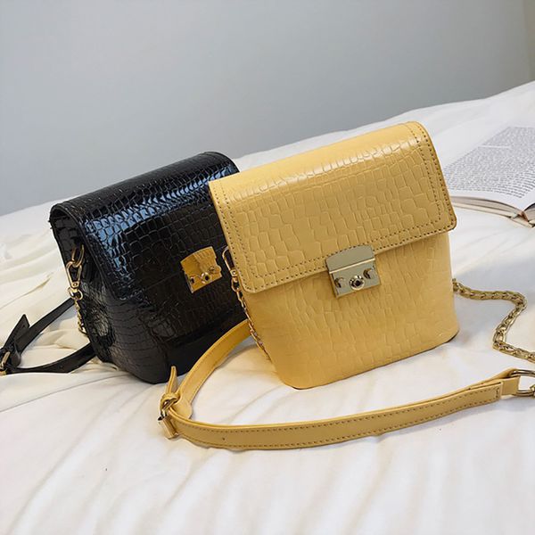 

2019 crocodile pattern shoulder bags chain women's fashion small messenger bag elegant luxury ins evening clutch and purse black