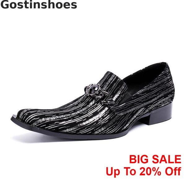 

fashion men oxfords shoes striped genuine leather business leisure shoes pointed toe slip-on set foot wedding party office, Black