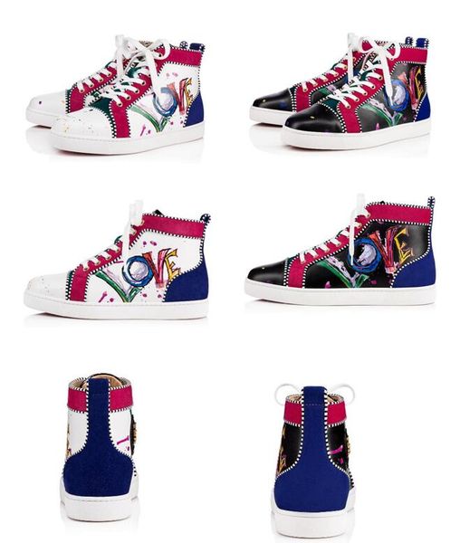 

designer casual shoes women men sneakers spikes red bottom sneaker dress shoes party wedding lovers printed-patent leather sneakers all, Black