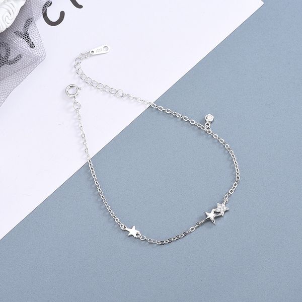 

s925 sterling silver korean version of the diamond zircon five-pointed star bracelet niche-style minimalist fringed star jewelry, Black