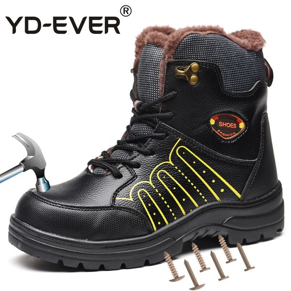 

plus size men work safety shoes steel toe insole winter leather work boots for men breathable wear-resisting safety boots, Black