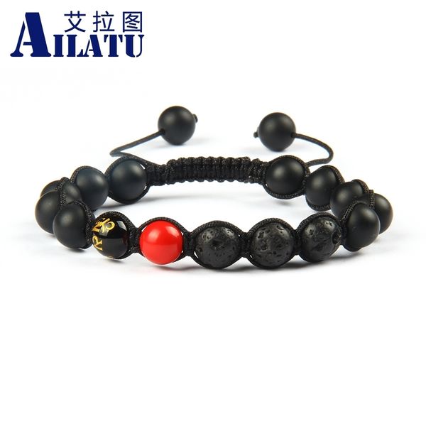 

ailatu om mani padme hum macrame bracelet new religious jewelry natural lava and matte onyx stone beads, Golden;silver