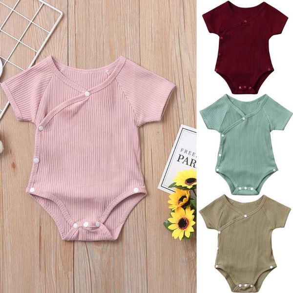 

summer newborn bodysuit sleepwear solid knit baby bodysuit short sleeve button casual newborn baby boy m8, Blue