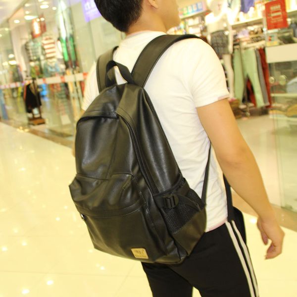 

2019 men casual faux leather backpacks softback male large capacity solid black university student travelling pu backpack yh140