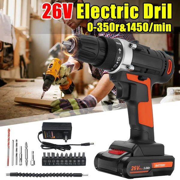 

26v 350nm rechargeable electric cordless drill screwdriver power driver lithium battery multifunction electric power drill tools
