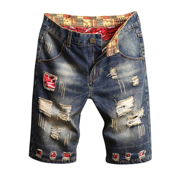 

new fashion mens ripped short jeans brand clothing bermuda summer cotton shorts breathable denim shorts male plus size 12.4, Blue