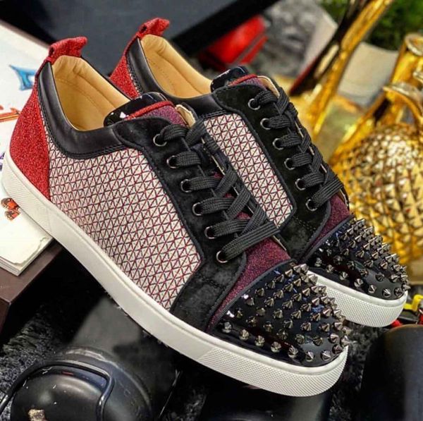 

2020 brand-new spikes sneaker flat,red bottom men designer junior studs trainer men's skateboard shoes party dress with box eu35-47, Black