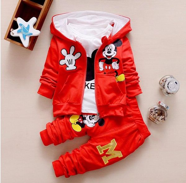 

spring and autumn baby girls boys clothes sets cute infant cotton suits coat+t shirt+pants casual kids children suits, White