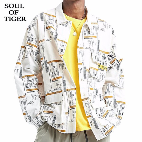 

men's dress shirts soul of tiger 2021 spring korean fashion style mens vintage clothes male loose printed casual punk blouses plus size, White;black