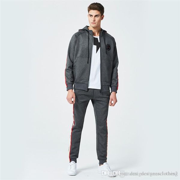 

claws print spring hooded 2pcs mens tracksuits long sleeve loose mens sports sets fitness running male apparel, Gray