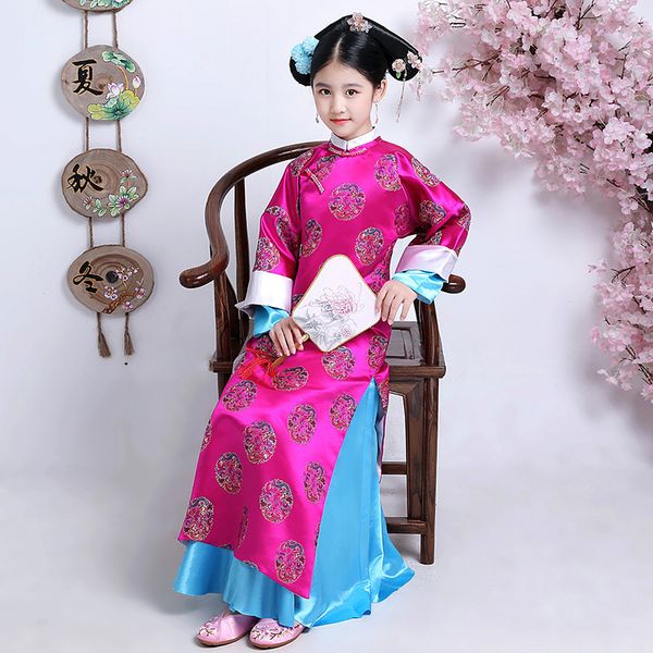 

embroidery girl qing dynasty princess folk elegant costume ancient chinese clothing court dress for cosplay stage performance, Black;red