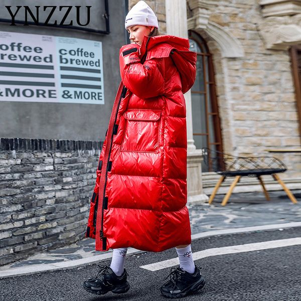

ynzzu chic extra long oversized women parkas 2019 winter hooded waterproof thicken warm female bio-down jacket puffer coat a1416, Black
