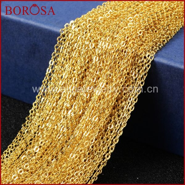 

borosa 10pcs 16'' 18'' 26" 30'' gold color chains for pendant long chain necklace golden flat cable chain, Silver