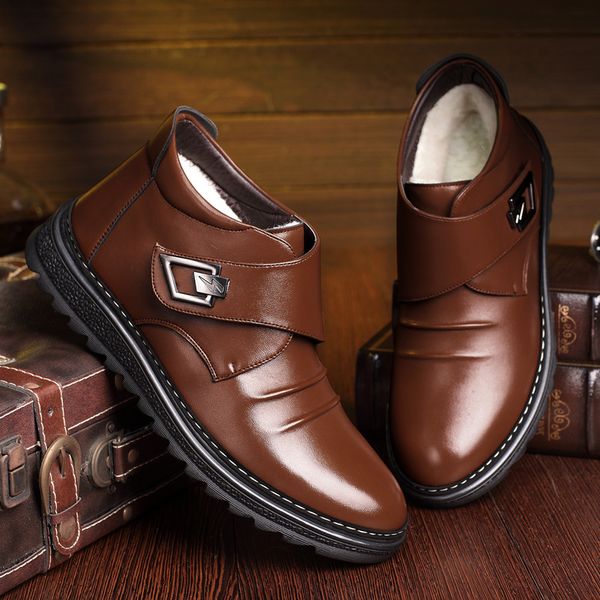 

boots men winter 2020 genuine leather handmade shoes men snow boots warm shoes with fur, Black