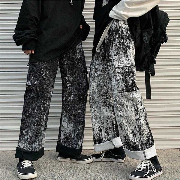 

2020 новый комбинезон вскользь straight шаровар корейского стиль ins тенденция dark black high street всплеск чернила для мужчин