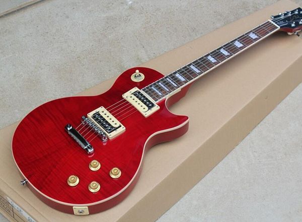 

бесплатная доставка гитары красной электрической с белой окантовки, flame maple шпон, chrome hardwares, предложение индивидуальной