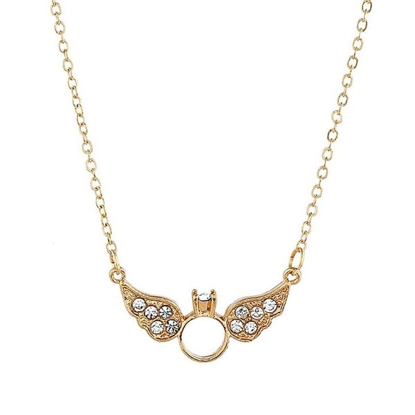 

simple angel wings crystal necklace women long chain charm geometric clavicle chains necklace pendant jewelry gift, Silver