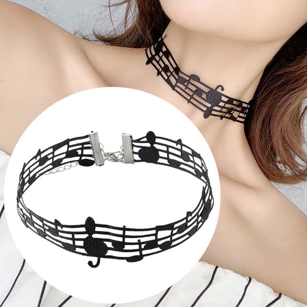 

maxi designer style black note necklace female clavicle chain short neck strap ins fashion choker collar simple temperament, Golden;silver