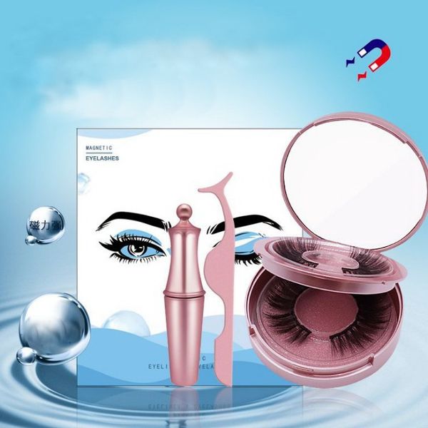 

3d magnetic false eyelashes 2 pairs 5 magnet eyeliner mink fake eyelash waterproof liquid tweezers set long lasting eyelash makeup epacket