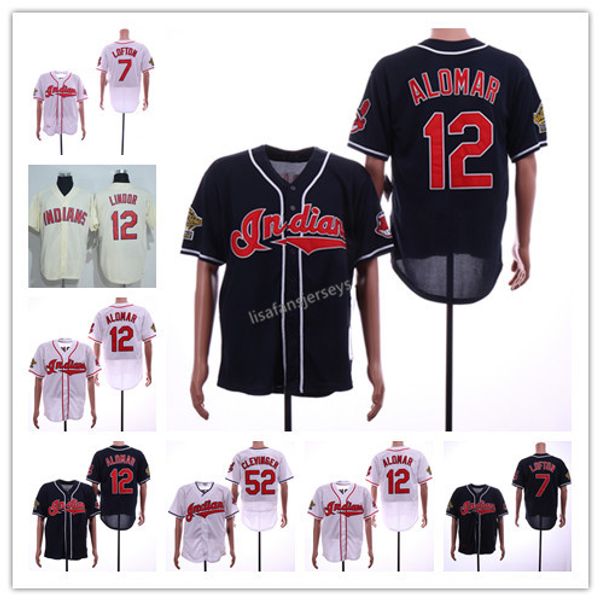 

7 kenny lofton 12 francisco lindor 52 mike clevinger stitched jersey home away road embroidered wholesale jerseys, Blue;black