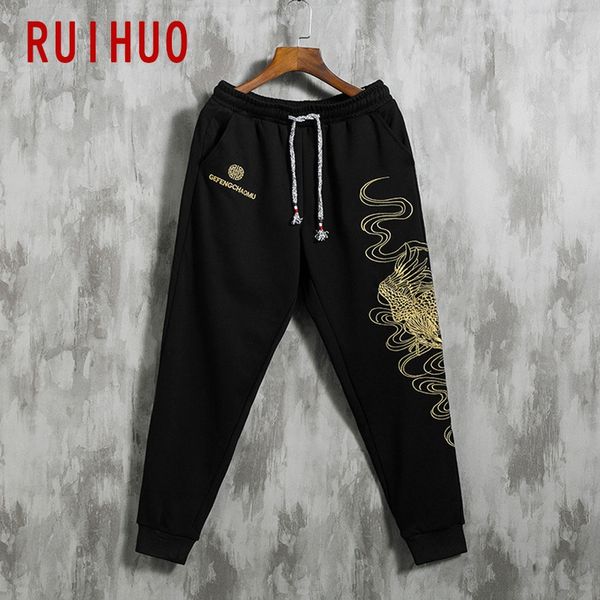 

ruihuo eagle embroidery pants men joggers trousers men pants streetwear sweatpants harem trousers 5xl 2019 autumn new, Black