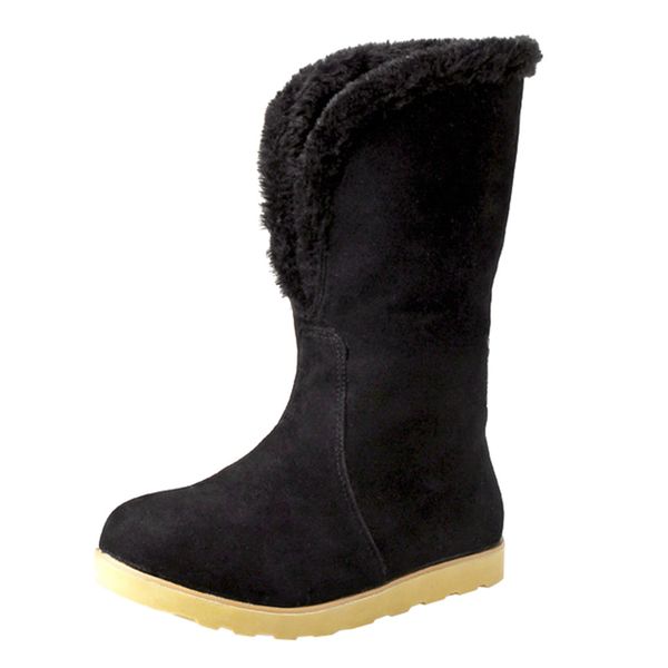 

sagace shoes winter women snow boots zipper footwear warm shoes solid color round toe boots mid tube for women, Black