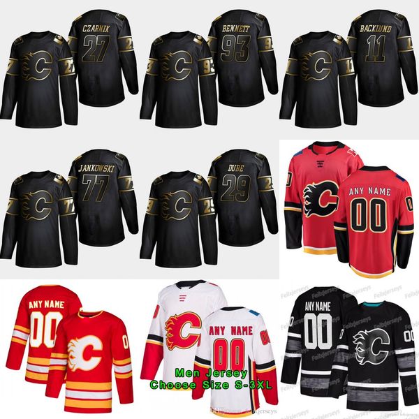 

77 Mark Jankowski 2019 Golden Edition Calgary Flames 93 Sam Bennett 11 Mikael Backlund 29 Dillon Dube 27 Austin Czarnik Hockey Jerseys