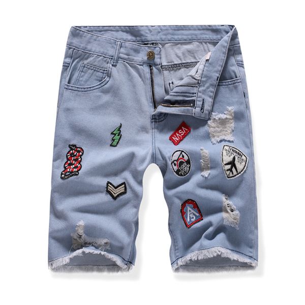 

men summer short jeans casual jean shorts skate board slim fashion jeans #3l29, Blue