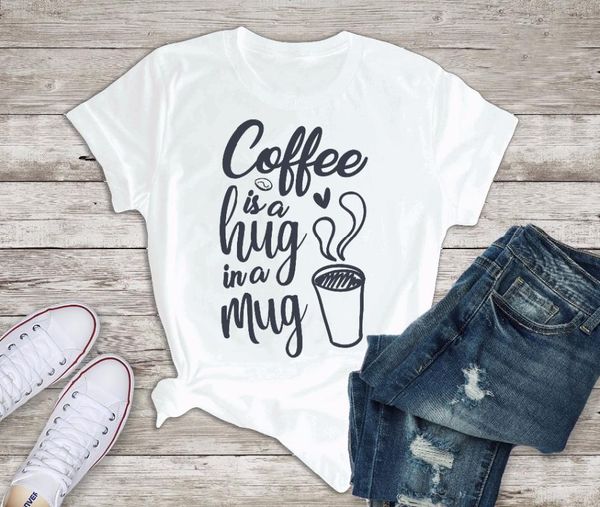 

goth coffee hug in a mug t shirt women pastel aesthetic 90s young style grunge tumblr quote tee funny cute graphic, White