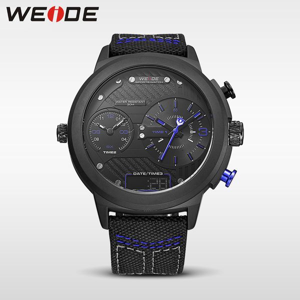 

weide 2017 new sport black big disc fashion & casual multi-time zone pocket watch quartz analog nylon strap watches, Slivery;brown