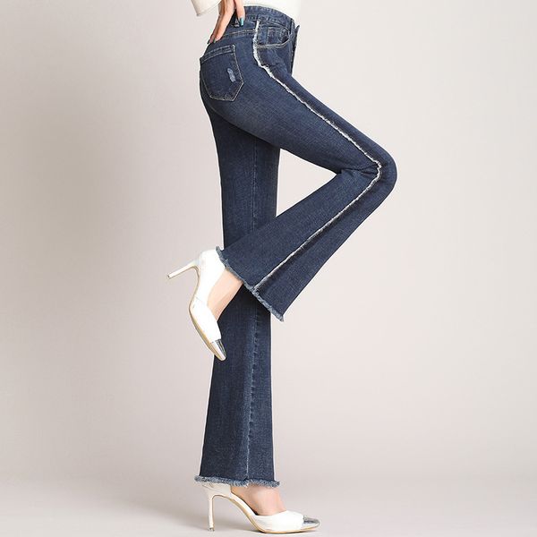

women clothes nine pants women's jeans spring new solid color women's trousers slim thin trousers women wide leg pants, Blue