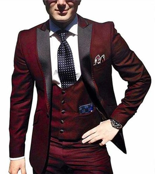 

burgundy tuxedos groom wedding men suits mens wedding suits tuxedo costumes de smoking pour hommes men(jacket+pants+tie+vest) 054, Black;gray