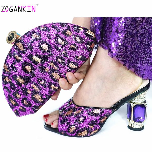 

2019 fashion italian design high heels shoes and bag to match african shoes and bag set in purple ladies party, Black