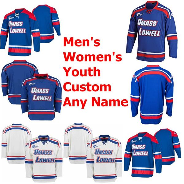 

umass lowell river hawks college ice hockey jerseys mens womens youth kids white royal blue jerseys stitched custom any name any number, Black;red