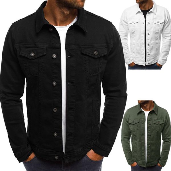 

denim solid black white men jackets button coats long sleeve fashion big size male cloths 2018 autumn plus size jacket san0, Black;brown
