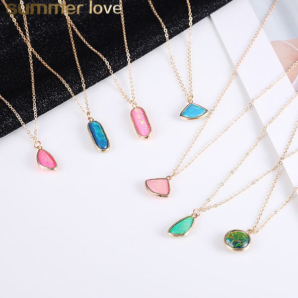 

glass crystal pendant necklace for women colorful gold plating geometric charm necklace fashion color protection chain jewelry, Silver