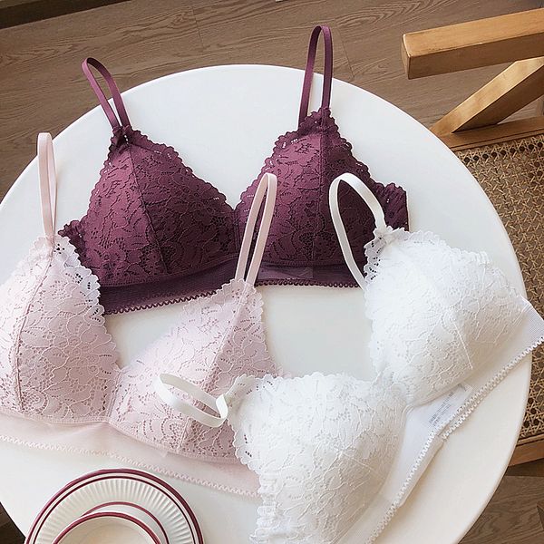 

5 цветов треугольной формы чашки проволочные бесплатно удобные кружева сексуальные женщины bralette установить тонкий маленький пижамы женск, Red;black