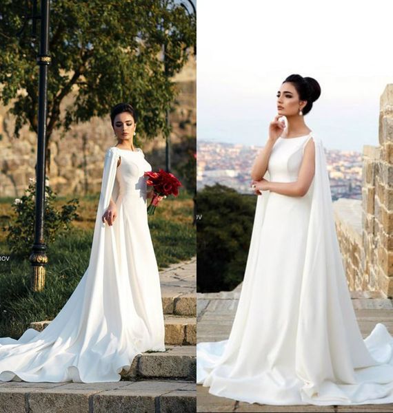 

2020 new arrival wedding gowns a line jewel neck sleeveless plus size wedding dresses sweep train satin applique bridal gowns, White