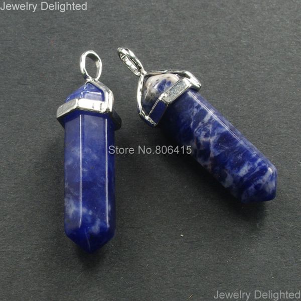 

natural sodalite gems stones hexagonal point reiki chakra necklaces earrings pendant beads jewelry craft making 10pcs/lot, Silver
