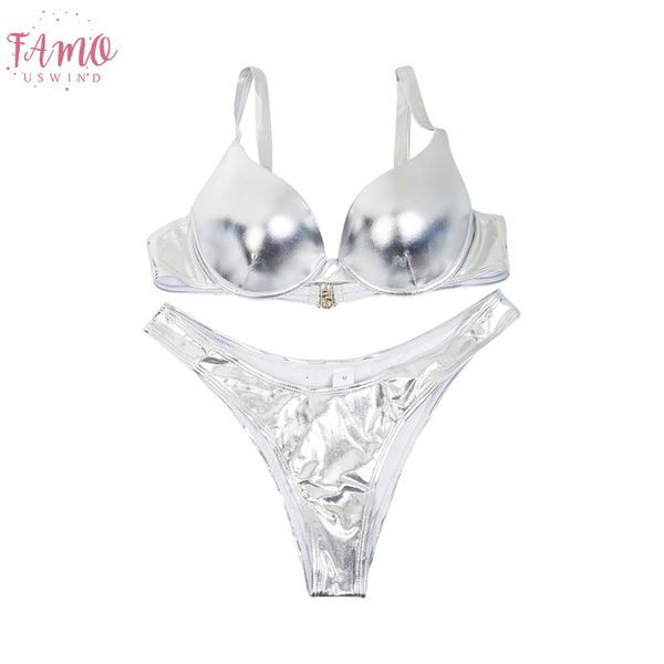 

women fax leather gold bikini set sequined polyester padded bra crease bandeau swimsuit glitter beach swimwear sliver green bathing suit, White;black