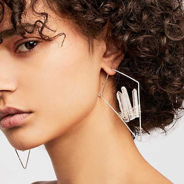 

wing yuk tak irregular natural stone hoop earrings for women fashion vintage hiphop party statement earrings, Golden;silver