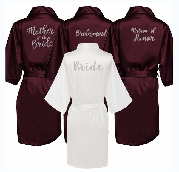 

burgundy new bride bridesmaid robe mother sister of the bride wedding gift bathrobe kimono satin robes 001, Black;red