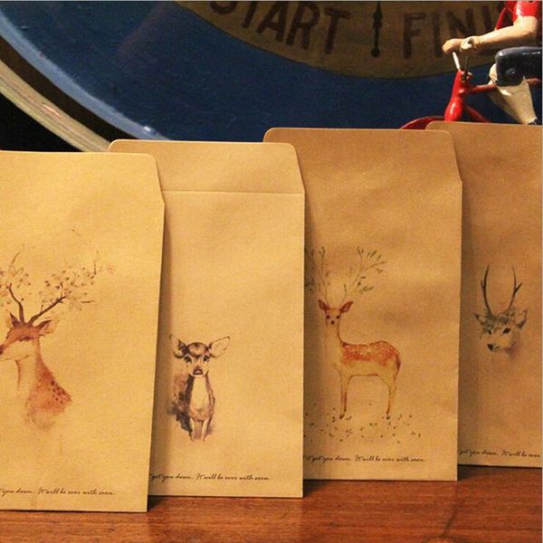 

100pcs diy deer envelope cute retro kraft paper envelopes gift card office stationery supplier style available