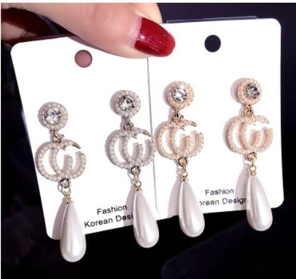 

pearl number dangle chain famous brand designer luxury jewelry jewlery brincos orecchini earrings for wom 6632, White