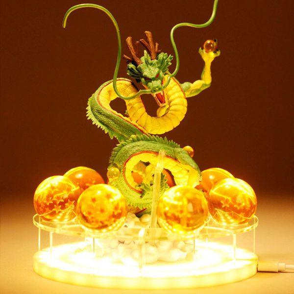 

dbzsaiyan 17cm usb dragon ball shenron bedside lamp dragon ball figure night light shenlong+7pcs 3.5cm balls+acrylic shelf dbz y190529