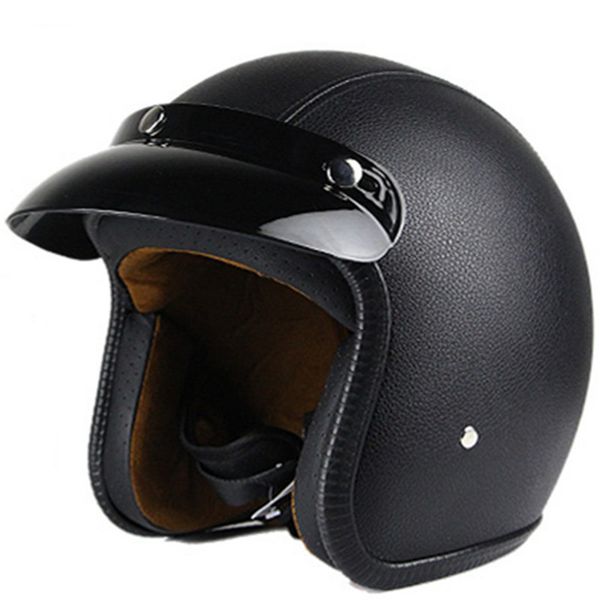 

pu leather motorcycle helmet vintage open face helmet retro electric scooter 3/4 moto casco motocicleta capacete